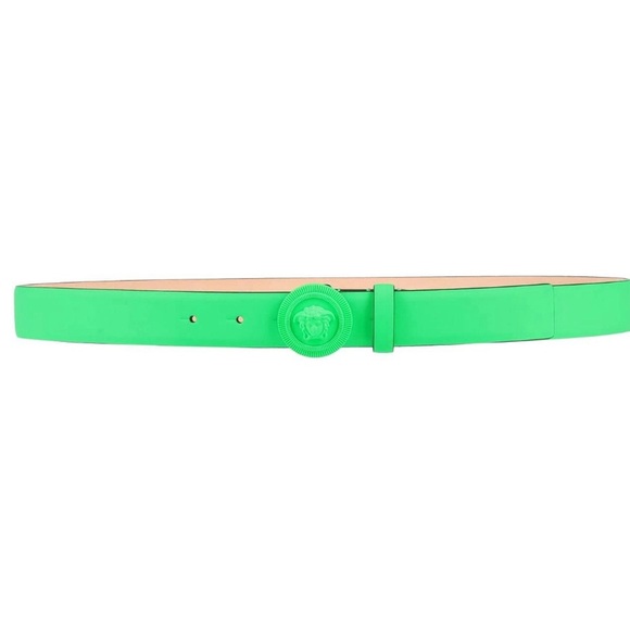 NEW VERSACE La Medusa Coin Logo Highlighter Green Leather Designer Belt 70/28 main image 4